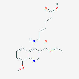 molecular formula C19H24N2O5 B11075489 6-{[3-(Ethoxycarbonyl)-8-methoxyquinolin-4-yl]amino}hexanoic acid 