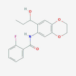 molecular formula C18H18FNO4 B11075520 2-fluoro-N-[7-(1-hydroxypropyl)-2,3-dihydro-1,4-benzodioxin-6-yl]benzamide 