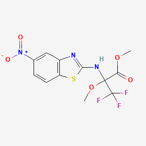 molecular formula C12H10F3N3O5S B11075534 Methyl 3,3,3-trifluoro-2-methoxy-2-[(5-nitro-1,3-benzothiazol-2-yl)amino]propanoate 