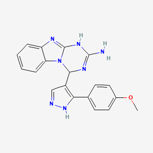 molecular formula C19H17N7O B11075595 4-[3-(4-methoxyphenyl)-1H-pyrazol-4-yl]-3,4-dihydro[1,3,5]triazino[1,2-a]benzimidazol-2-amine 