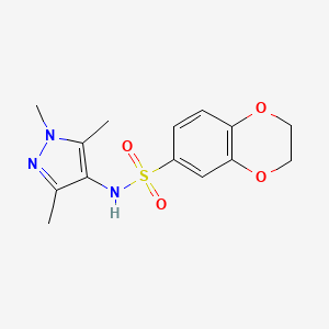 molecular formula C14H17N3O4S B11075603 N-(1,3,5-trimethyl-1H-pyrazol-4-yl)-2,3-dihydro-1,4-benzodioxine-6-sulfonamide 