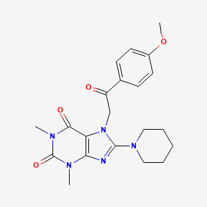 molecular formula C21H25N5O4 B11075652 1H-Purine-2,6-dione, 3,7-dihydro-1,3-dimethyl-7-(2-(4-methoxyphenyl)-2-oxoethyl)-8-(1-piperidinyl)- CAS No. 96885-57-3