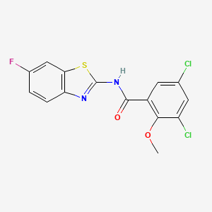 molecular formula C15H9Cl2FN2O2S B11075670 3,5-dichloro-N-(6-fluoro-1,3-benzothiazol-2-yl)-2-methoxybenzamide 