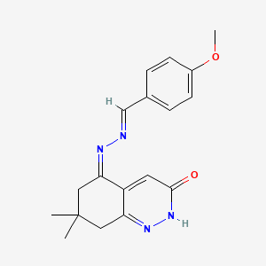 molecular formula C18H20N4O2 B11075710 (5Z)-5-[(2E)-(4-methoxybenzylidene)hydrazinylidene]-7,7-dimethyl-5,6,7,8-tetrahydrocinnolin-3(2H)-one 