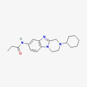 molecular formula C19H26N4O B11075736 N-(2-cyclohexyl-1,2,3,4-tetrahydropyrazino[1,2-a]benzimidazol-8-yl)propanamide 