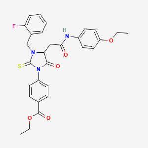 Ethyl 4-[4-{2-[(4-ethoxyphenyl)amino]-2-oxoethyl}-3-(2-fluorobenzyl)-5-oxo-2-thioxoimidazolidin-1-yl]benzoate