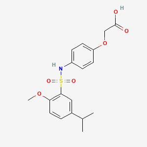 molecular formula C18H21NO6S B11075789 [4-({[2-Methoxy-5-(propan-2-yl)phenyl]sulfonyl}amino)phenoxy]acetic acid 