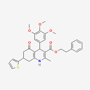 molecular formula C32H33NO6S B11075797 2-Phenylethyl 2-methyl-5-oxo-7-(thiophen-2-yl)-4-(3,4,5-trimethoxyphenyl)-1,4,5,6,7,8-hexahydroquinoline-3-carboxylate 