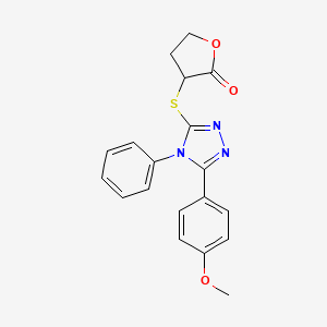 molecular formula C19H17N3O3S B11075818 3-{[5-(4-methoxyphenyl)-4-phenyl-4H-1,2,4-triazol-3-yl]sulfanyl}dihydrofuran-2(3H)-one 