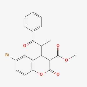 molecular formula C20H17BrO5 B11075830 methyl 6-bromo-2-oxo-4-(1-oxo-1-phenylpropan-2-yl)-3,4-dihydro-2H-chromene-3-carboxylate 