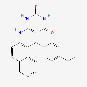 molecular formula C24H21N3O2 B11075865 12-(4-Isopropylphenyl)-8,12-dihydrobenzo[F]pyrimido[4,5-B]quinoline-9,11(7H,10H)-dione 