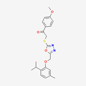 molecular formula C22H24N2O4S B11075909 1-(4-Methoxyphenyl)-2-[(5-{[5-methyl-2-(propan-2-yl)phenoxy]methyl}-1,3,4-oxadiazol-2-yl)sulfanyl]ethanone 