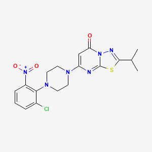 molecular formula C18H19ClN6O3S B11075930 7-[4-(2-chloro-6-nitrophenyl)piperazin-1-yl]-2-(propan-2-yl)-5H-[1,3,4]thiadiazolo[3,2-a]pyrimidin-5-one 