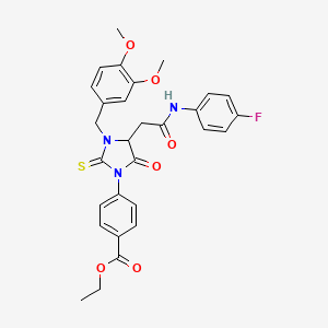 Ethyl 4-[3-(3,4-dimethoxybenzyl)-4-{2-[(4-fluorophenyl)amino]-2-oxoethyl}-5-oxo-2-thioxoimidazolidin-1-yl]benzoate