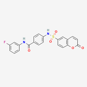 molecular formula C22H15FN2O5S B11075941 N-(3-fluorophenyl)-4-{[(2-oxo-2H-chromen-6-yl)sulfonyl]amino}benzamide 