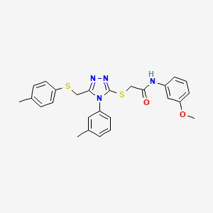 molecular formula C26H26N4O2S2 B11075988 N-(3-methoxyphenyl)-2-{[4-(3-methylphenyl)-5-{[(4-methylphenyl)sulfanyl]methyl}-4H-1,2,4-triazol-3-yl]sulfanyl}acetamide CAS No. 539811-09-1