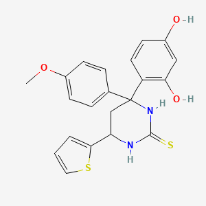 4-(2,4-dihydroxyphenyl)-4-(4-methoxyphenyl)-6-(thiophen-2-yl)tetrahydropyrimidine-2(1H)-thione