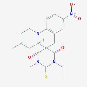 molecular formula C20H24N4O4S B11076018 1'-ethyl-3,3'-dimethyl-8-nitro-2'-thioxo-2,3,4,4a-tetrahydro-1H,2'H,6H-spiro[pyrido[1,2-a]quinoline-5,5'-pyrimidine]-4',6'(1'H,3'H)-dione 