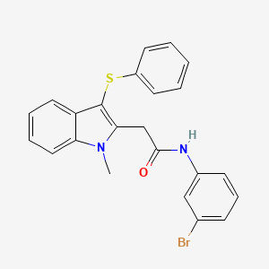 molecular formula C23H19BrN2OS B11076021 N-(3-bromophenyl)-2-[1-methyl-3-(phenylsulfanyl)-1H-indol-2-yl]acetamide 