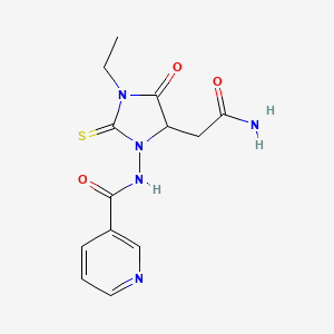 molecular formula C13H15N5O3S B11076025 N-[5-(2-amino-2-oxoethyl)-3-ethyl-4-oxo-2-thioxoimidazolidin-1-yl]pyridine-3-carboxamide 