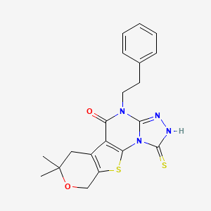 12,12-dimethyl-7-(2-phenylethyl)-3-sulfanylidene-13-oxa-16-thia-2,4,5,7-tetrazatetracyclo[7.7.0.02,6.010,15]hexadeca-1(9),5,10(15)-trien-8-one