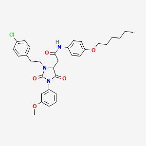 molecular formula C32H36ClN3O5 B11076099 2-{3-[2-(4-chlorophenyl)ethyl]-1-(3-methoxyphenyl)-2,5-dioxoimidazolidin-4-yl}-N-[4-(hexyloxy)phenyl]acetamide 