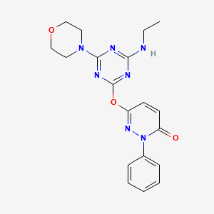 molecular formula C19H21N7O3 B11076101 6-{[4-(ethylamino)-6-morpholin-4-yl-1,3,5-triazin-2-yl]oxy}-2-phenylpyridazin-3(2H)-one 