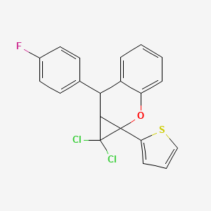 molecular formula C20H13Cl2FOS B11076106 1,1-Dichloro-7-(4-fluorophenyl)-1a-(thiophen-2-yl)-1,1a,7,7a-tetrahydrocyclopropa[b]chromene 