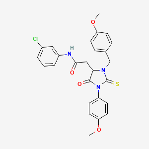 N-(3-chlorophenyl)-2-[1-(4-methoxyphenyl)-3-[(4-methoxyphenyl)methyl]-5-oxo-2-sulfanylideneimidazolidin-4-yl]acetamide