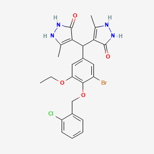 molecular formula C24H24BrClN4O4 B11076133 4,4'-({3-bromo-4-[(2-chlorobenzyl)oxy]-5-ethoxyphenyl}methanediyl)bis(3-methyl-1H-pyrazol-5-ol) 