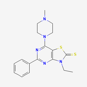 molecular formula C18H21N5S2 B11076178 3-ethyl-7-(4-methylpiperazin-1-yl)-5-phenyl[1,3]thiazolo[4,5-d]pyrimidine-2(3H)-thione 