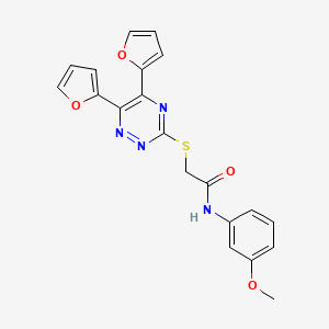 molecular formula C20H16N4O4S B11076211 2-{[5,6-di(furan-2-yl)-1,2,4-triazin-3-yl]sulfanyl}-N-(3-methoxyphenyl)acetamide 