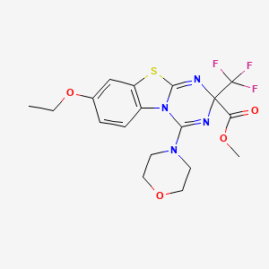 molecular formula C18H19F3N4O4S B11076212 methyl 8-ethoxy-4-(morpholin-4-yl)-2-(trifluoromethyl)-2H-[1,3,5]triazino[2,1-b][1,3]benzothiazole-2-carboxylate 