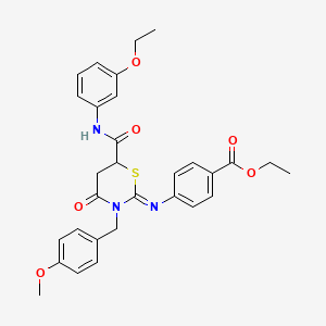 molecular formula C30H31N3O6S B11076231 ethyl 4-{[(2Z)-6-[(3-ethoxyphenyl)carbamoyl]-3-(4-methoxybenzyl)-4-oxo-1,3-thiazinan-2-ylidene]amino}benzoate 