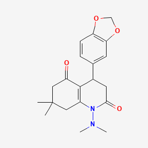 molecular formula C20H24N2O4 B11076271 4-(1,3-benzodioxol-5-yl)-1-(dimethylamino)-7,7-dimethyl-4,6,7,8-tetrahydroquinoline-2,5(1H,3H)-dione 