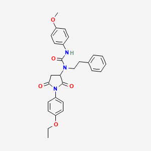 molecular formula C28H29N3O5 B11076313 1-[1-(4-Ethoxyphenyl)-2,5-dioxopyrrolidin-3-yl]-3-(4-methoxyphenyl)-1-(2-phenylethyl)urea 