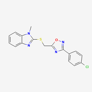 molecular formula C17H13ClN4OS B11076331 2-({[3-(4-chlorophenyl)-1,2,4-oxadiazol-5-yl]methyl}sulfanyl)-1-methyl-1H-benzimidazole 