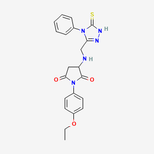 molecular formula C21H21N5O3S B11076336 1-(4-ethoxyphenyl)-3-{[(4-phenyl-5-sulfanyl-4H-1,2,4-triazol-3-yl)methyl]amino}pyrrolidine-2,5-dione 