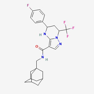 molecular formula C25H28F4N4O B11076342 N-[(Adamantan-1-YL)methyl]-5-(4-fluorophenyl)-7-(trifluoromethyl)-4H5H6H7H-pyrazolo[15-A]pyrimidine-3-carboxamide 