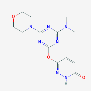 molecular formula C13H17N7O3 B11076355 6-{[4-(Dimethylamino)-6-(morpholin-4-yl)-1,3,5-triazin-2-yl]oxy}pyridazin-3-ol 