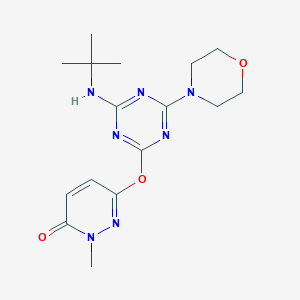 molecular formula C16H23N7O3 B11076439 6-{[4-(tert-butylamino)-6-(morpholin-4-yl)-1,3,5-triazin-2-yl]oxy}-2-methylpyridazin-3(2H)-one 