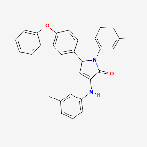 molecular formula C30H24N2O2 B11076459 5-Dibenzo[B,D]furan-2-YL-1-(3-methylphenyl)-3-(3-toluidino)-1,5-dihydro-2H-pyrrol-2-one 