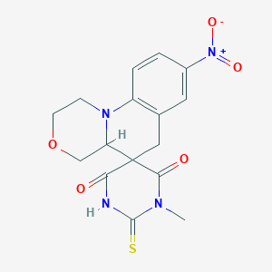 molecular formula C16H16N4O5S B11076477 1'-methyl-8-nitro-2'-thioxo-1,2,4,4a-tetrahydro-2'H,6H-spiro[1,4-oxazino[4,3-a]quinoline-5,5'-pyrimidine]-4',6'(1'H,3'H)-dione 