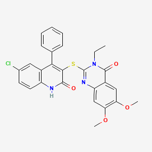 molecular formula C27H22ClN3O4S B11076487 2-[(6-chloro-2-oxo-4-phenyl-1,2-dihydroquinolin-3-yl)sulfanyl]-3-ethyl-6,7-dimethoxyquinazolin-4(3H)-one 