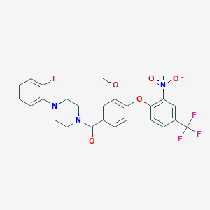 molecular formula C25H21F4N3O5 B11076507 [4-(2-Fluorophenyl)piperazin-1-yl]{3-methoxy-4-[2-nitro-4-(trifluoromethyl)phenoxy]phenyl}methanone 