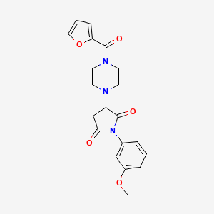 molecular formula C20H21N3O5 B11076547 3-[4-(Furan-2-carbonyl)piperazin-1-yl]-1-(3-methoxyphenyl)pyrrolidine-2,5-dione 