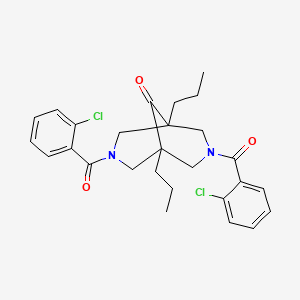 molecular formula C27H30Cl2N2O3 B11076599 3,7-Bis(2-chlorobenzoyl)-1,5-dipropyl-3,7-diazabicyclo[3.3.1]nonan-9-one 