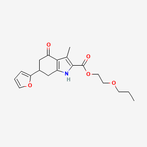 molecular formula C19H23NO5 B11076635 2-propoxyethyl 6-(furan-2-yl)-3-methyl-4-oxo-4,5,6,7-tetrahydro-1H-indole-2-carboxylate 