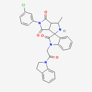 molecular formula C30H25ClN4O4 B11076720 5'-(3-chlorophenyl)-1-[2-(2,3-dihydro-1H-indol-1-yl)-2-oxoethyl]-3'-methyl-3a',6a'-dihydro-2'H-spiro[indole-3,1'-pyrrolo[3,4-c]pyrrole]-2,4',6'(1H,3'H,5'H)-trione 