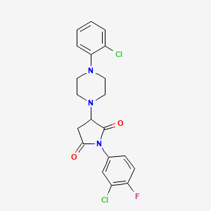 molecular formula C20H18Cl2FN3O2 B11076724 1-(3-Chloro-4-fluorophenyl)-3-[4-(2-chlorophenyl)piperazin-1-yl]pyrrolidine-2,5-dione 